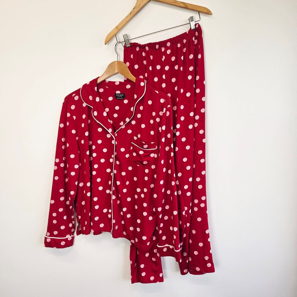 Kate Spade New York Red White Polka Dot Pajama Set XL Long Sleeve Pant